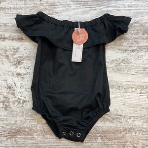 Black Off-Shoulder Baby Bodysuit Ruffle Baileys Blossom 6-9m